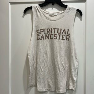 Spiritual Gangster Muscle Tee with rose gold letters